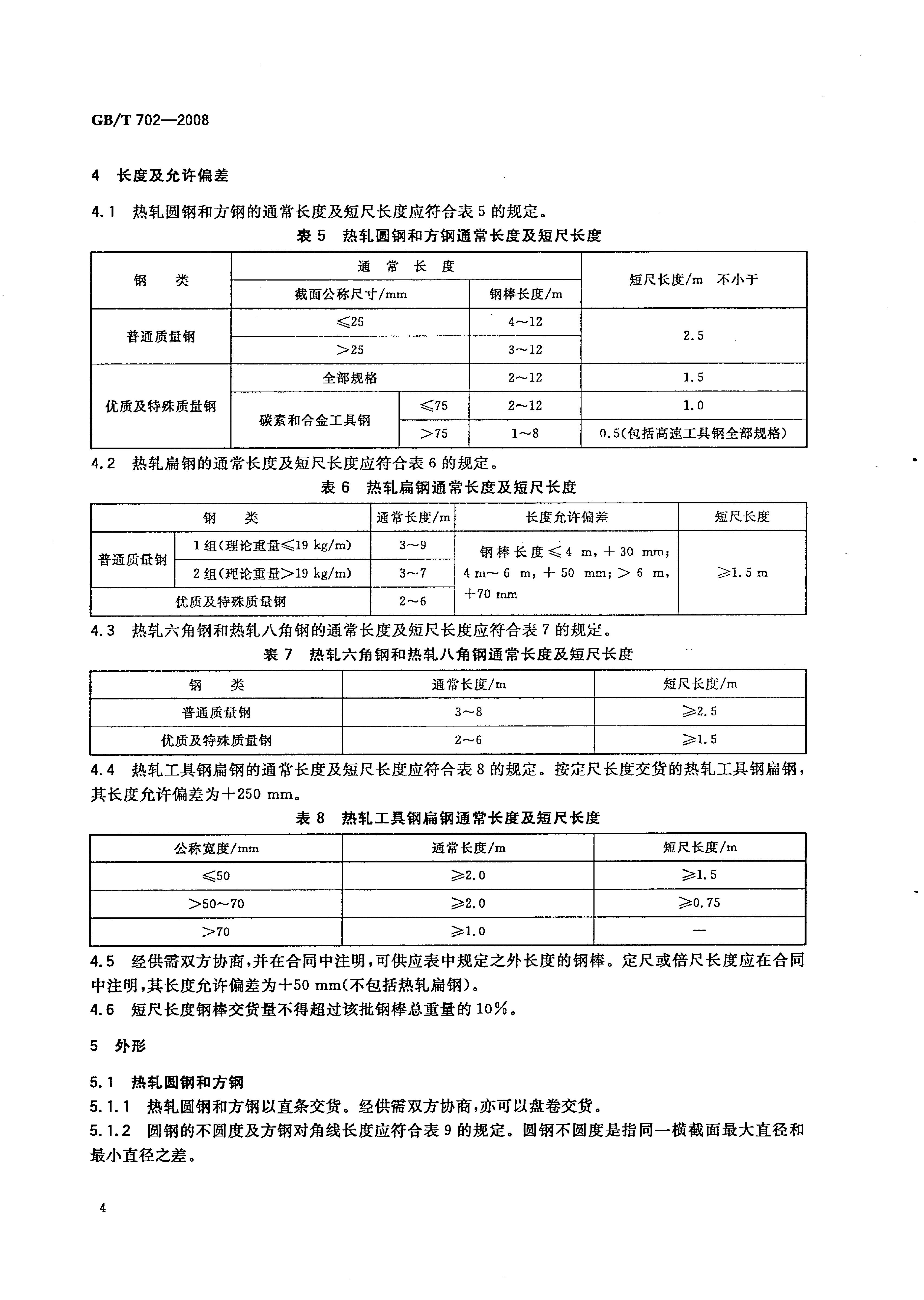 熱軋鋼棒尺寸、外形、重量及允許偏差國標 GBT 702-2008 代替GBT 702-20040006