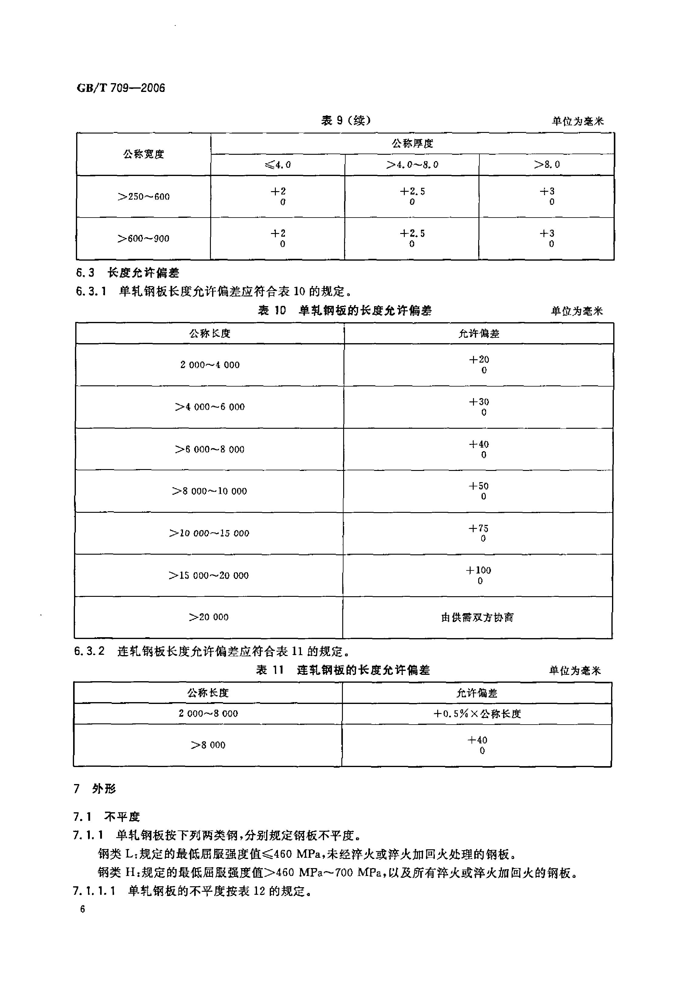 熱軋鋼板和鋼帶的尺寸、外形、重量及允許偏差 國標 GBT 709-2006 代替GBT 709-19880007